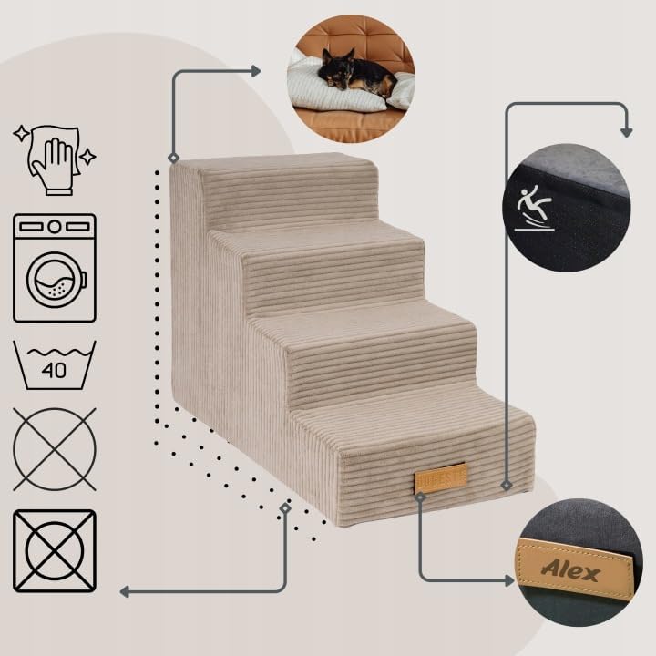 Sofatreppe für Hunde und Katzen – Hundetreppe für Bett & Sofa – 3- oder 4-stufig, rutschfest & wasch