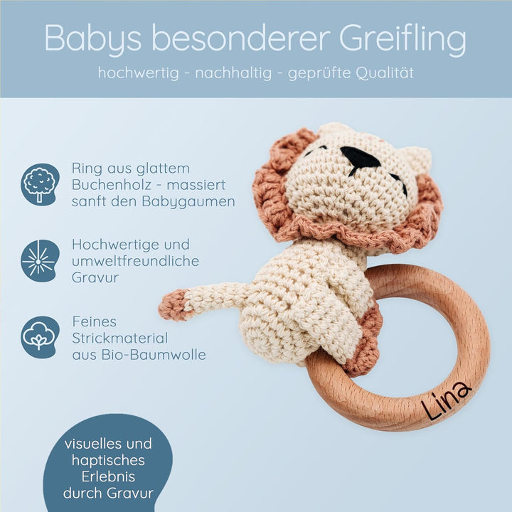 Personalisierter Beissring Baby - Niedlicher Greifling für Baby's ab 0 Monate - Babyrassel mit Name