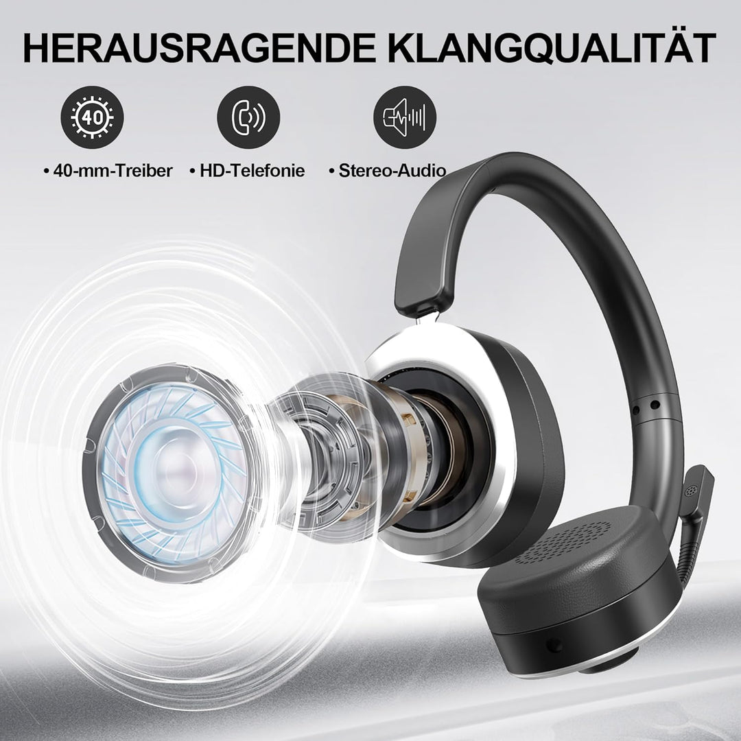 Wantek Bluetooth Headset mit Mikrofon für PC,Kabelloses Headset mit USB-Dongle, Noise Cancelling Mik