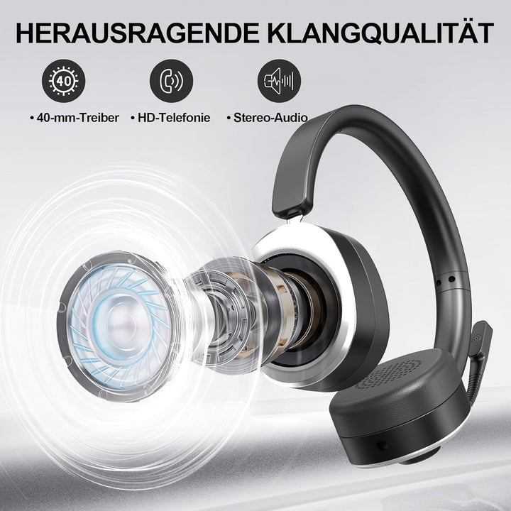 Wantek Bluetooth Headset mit Mikrofon für PC,Kabelloses Headset mit USB-Dongle, Noise Cancelling Mik