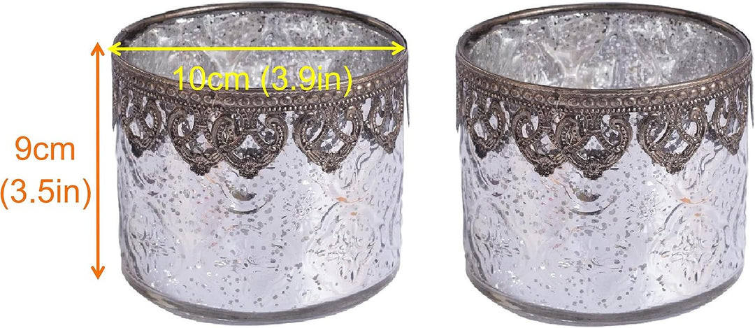 Jinfa 4er-Set Teelichthalter Silber Kerzenhalter Windlicht Glas Kerzengläser Teelichtgläser Weihnach