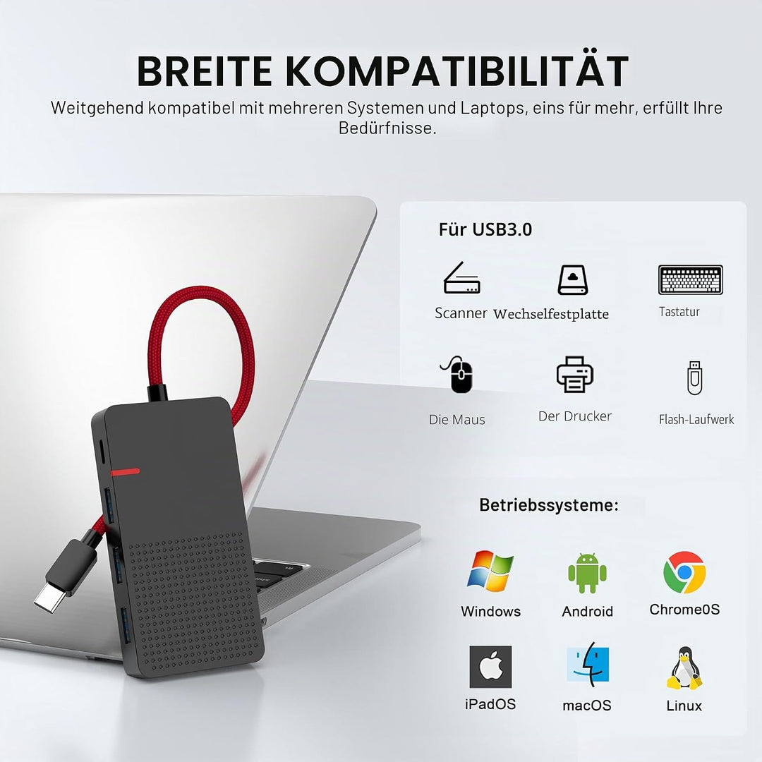 USB C Hub Multiport Adapter, 7 in 1 USB C Laptop Docking Station mit 4K HDMI, 3 Ports USB 3.0, TF/SD