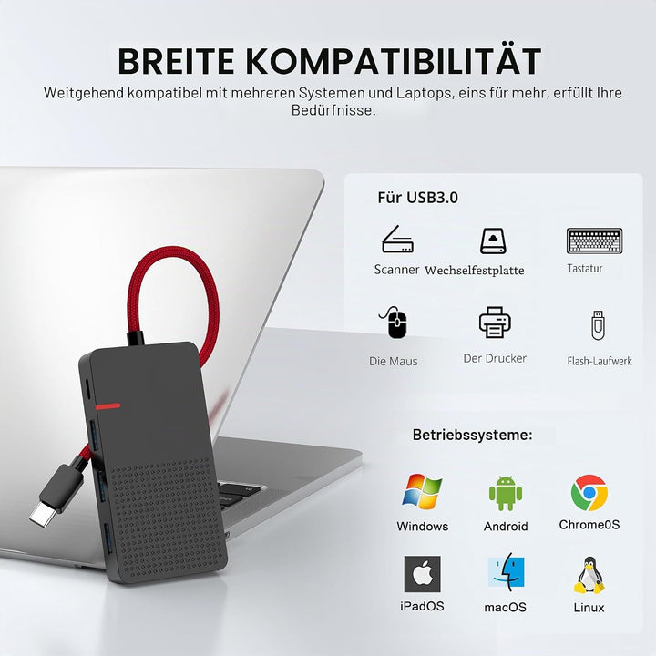 USB C Hub Multiport Adapter, 7 in 1 USB C Laptop Docking Station mit 4K HDMI, 3 Ports USB 3.0, TF/SD