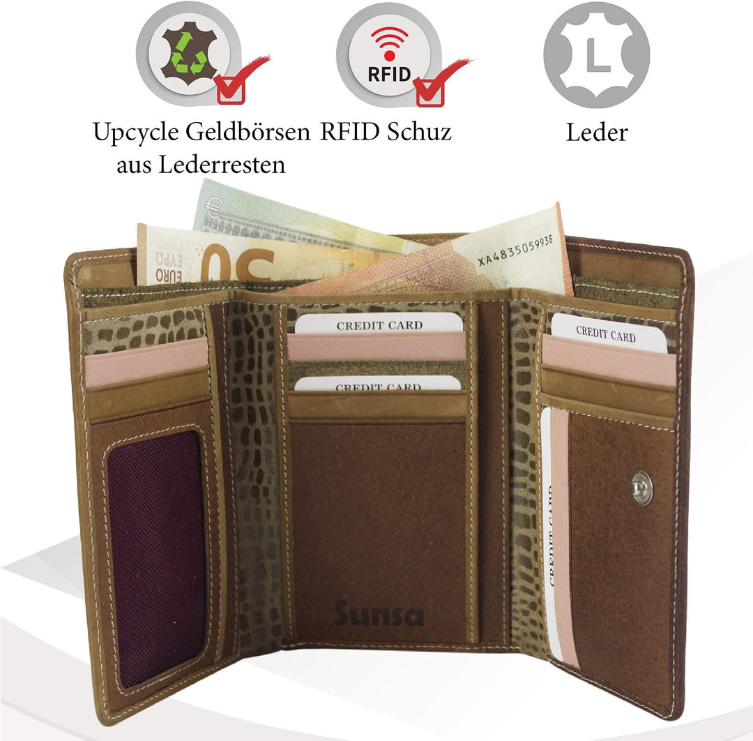 Sunsa Geldbörse. Damen grosse Geldbeutel. Leder Portemonnaie mit RFID Schutz. Brieftasche mit viele