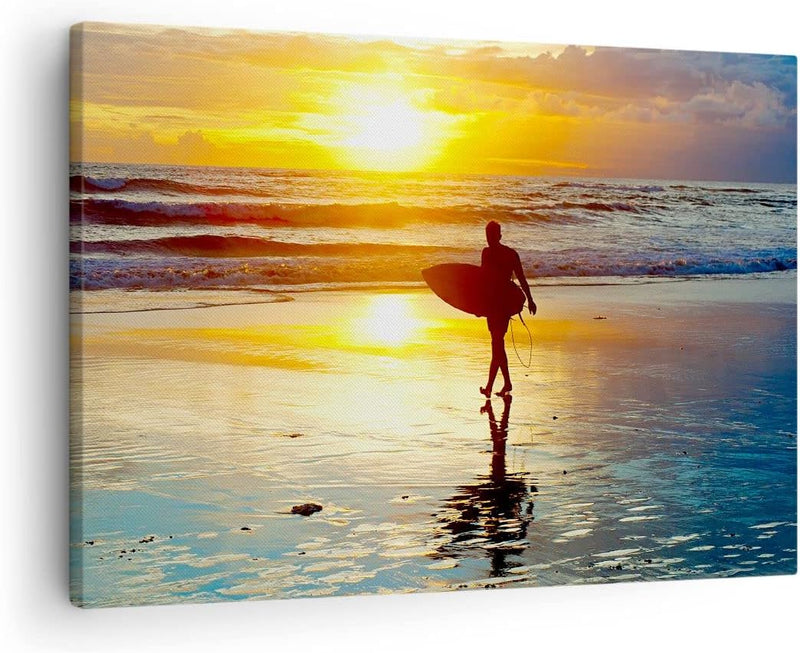 Bilder auf Leinwand Surfer sonnenuntergang ozean brett Leinwandbild 70x50cm Wandbilder Dekoration Wo