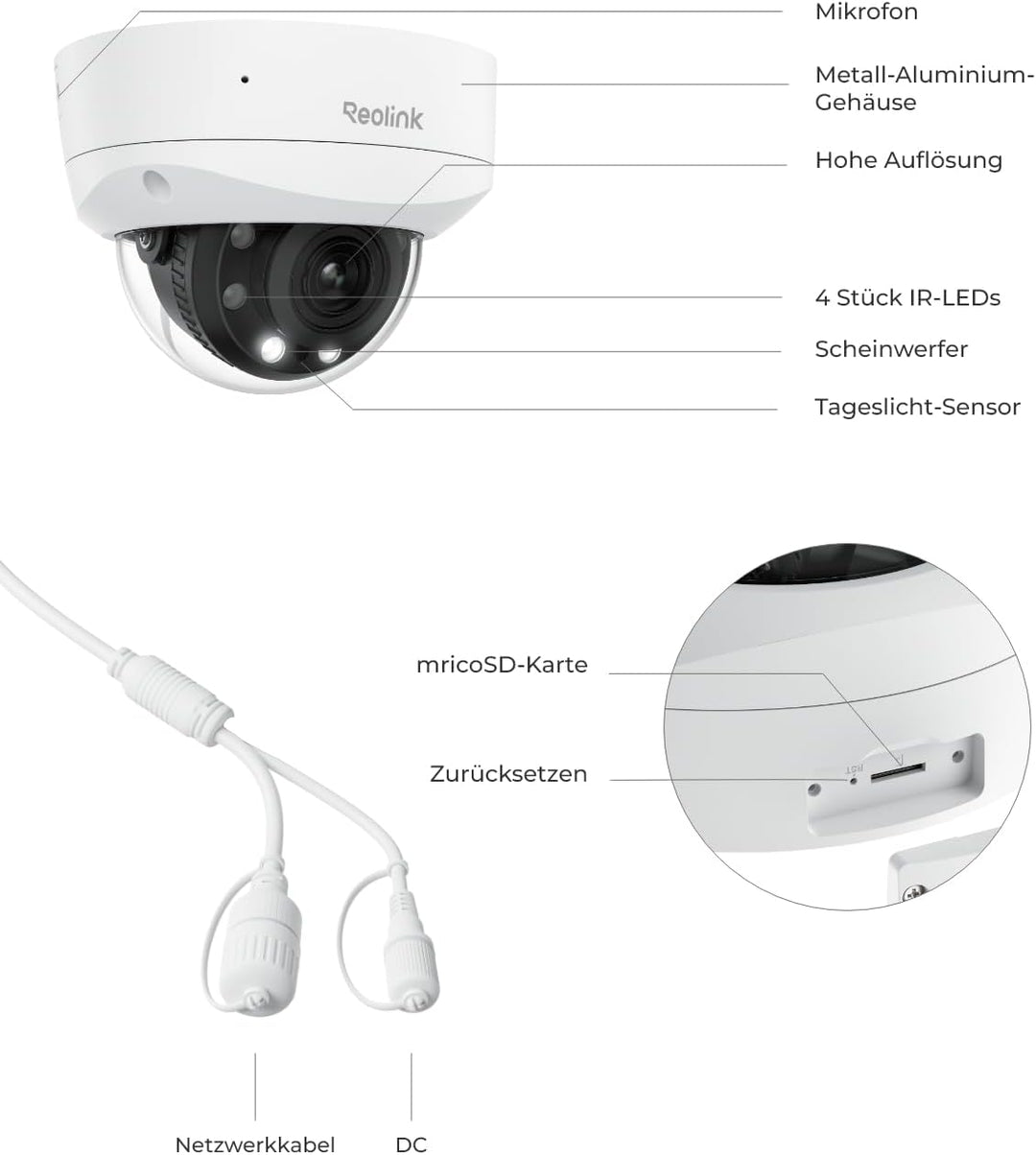Reolink 4K PoE Überwachungsskamera mit Spotlights, 5X optischem Zoom, IP Kamera aussen mit Farbnacht