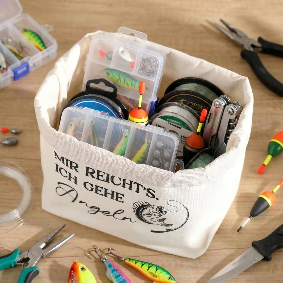 Sinmoe Geschenke für Angler MIR REICHT’S, ICH GEHE ANGELN Angel Zubehör Tasche Geschenkkorb Brotkorb