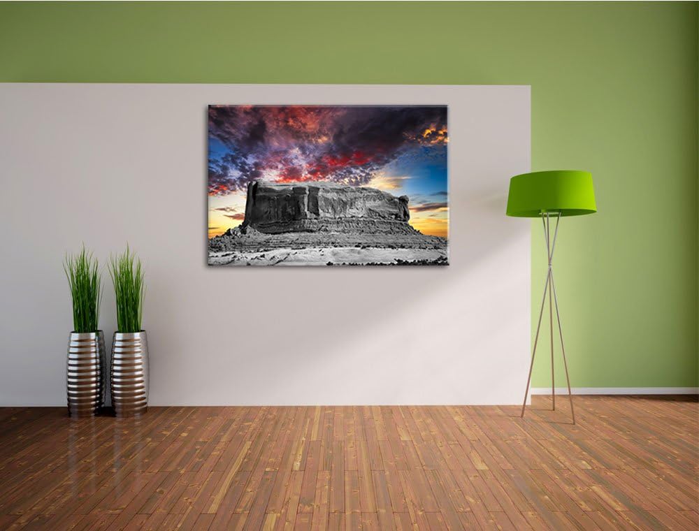 erschlagendes Monument Valley schwarz/weiss Format: 100x70 auf Leinwand, XXL riesige Bilder fertig g
