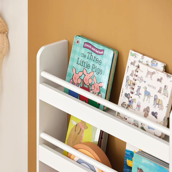 SoBuy KMB08-K-W Kinderregal Bücherregal für Kinder Wandregal Hängeregal Aufbewahrungsregal mit 4 Abl