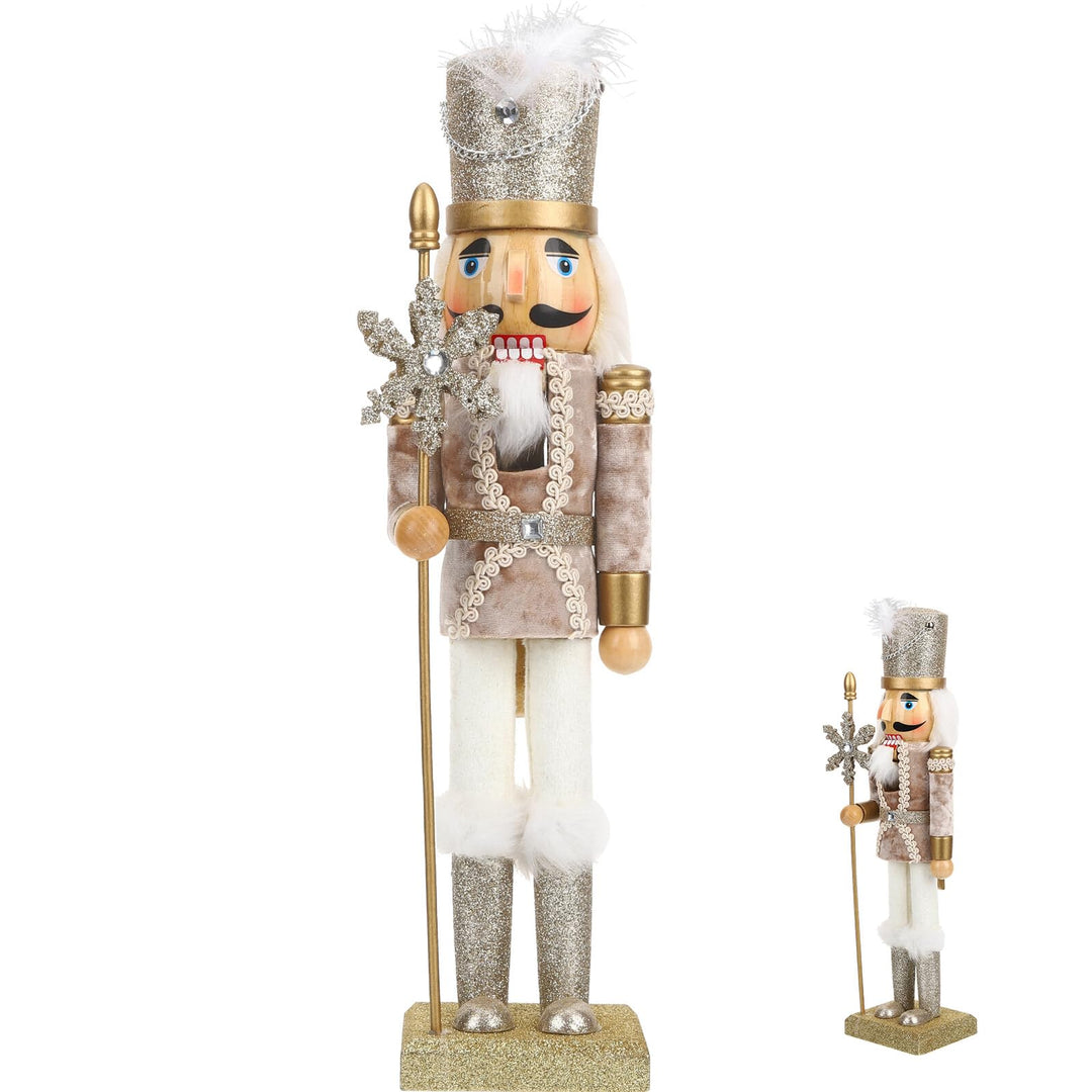 SAFIGLE Nussknacker Figur aus Holz 38cm Weihnachtsdekoration mit Goldfarbenem Schneekönig Handbemalt