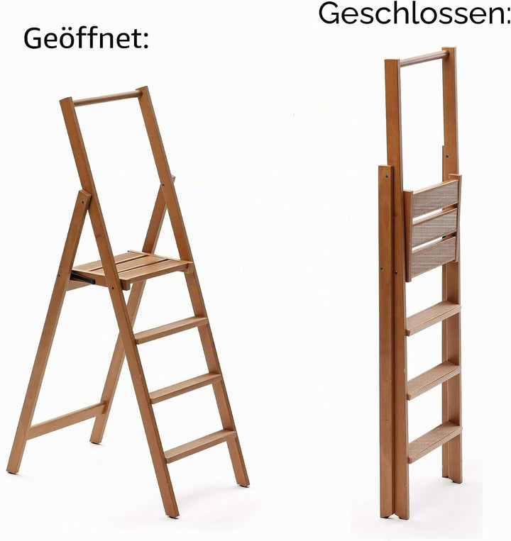 ARREDAMENTI ITALIA 4-Stufen Leiter Kimora, Holz - zusammenklappbar - 4 Stufen -Farbe: Kirsche Holz A