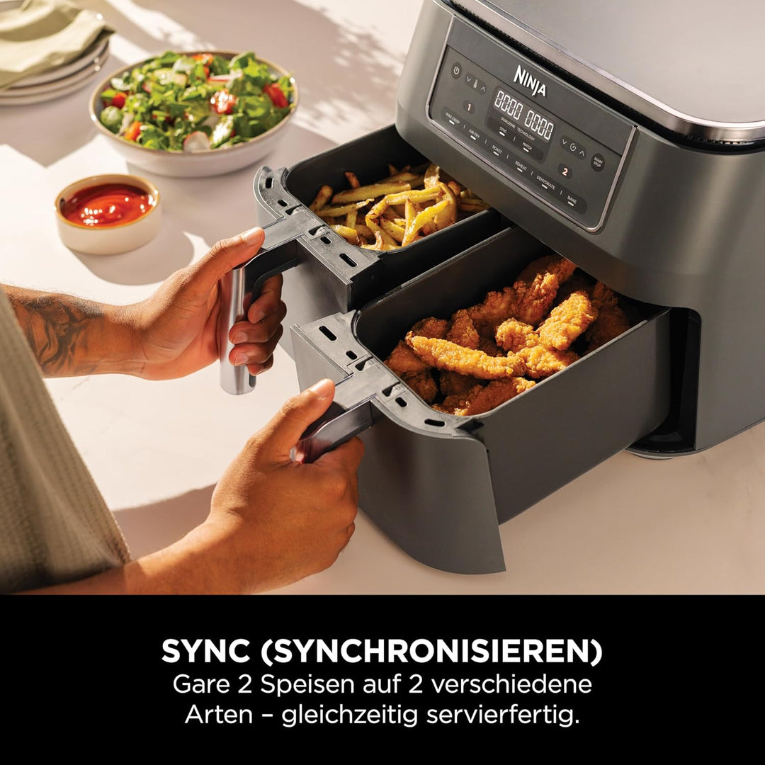 Ninja Dual Zone Digital Air Fryer, 2 Schubladen, 6-in-1, Heissluftfritteuse ohne Öl, 7,6L, Heissluft