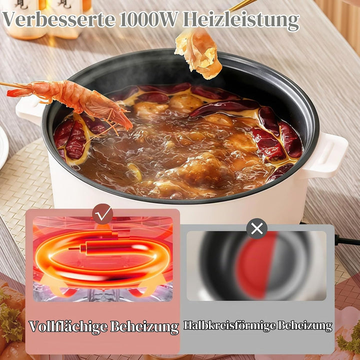 Hot Pot Elektrisch mit Dampfgarer, 4.6 L Tragbar Elektrischer Kochtopf 1000W, Multifunktionaler Hotp