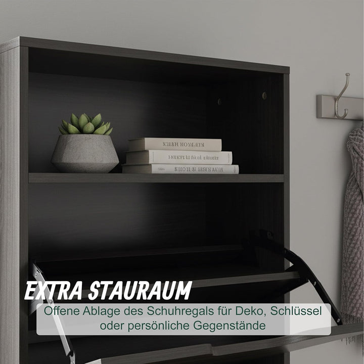 Relaxdays Schuhschrank mit Ablage, HBT 102x80x24 cm, für 12 Paar, 2 Klappen, Flur, schmaler Schuhkip