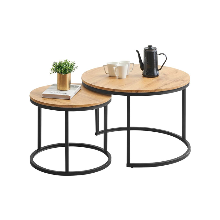 Soayone Couchtisch 2er Set, Moderne Couchtische mit Schwarz Metallgestell, Couchtisch Eiche, Couchti
