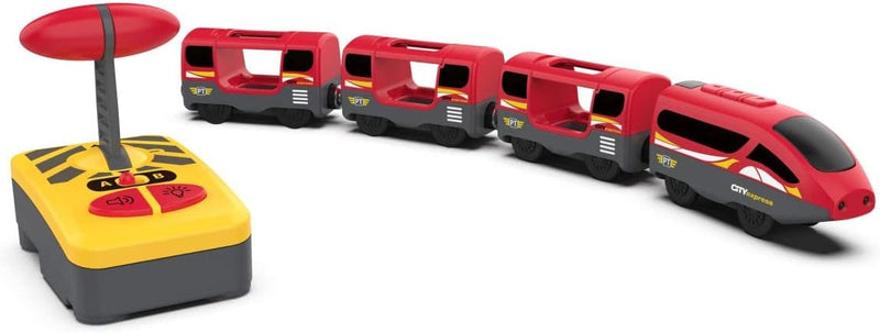 Leomark Holzeisenbahn - Fernbedienung - Spielzeug Eisenbahn, Kinder-Bahn Zug, Spiel-Set Holz, Elektr