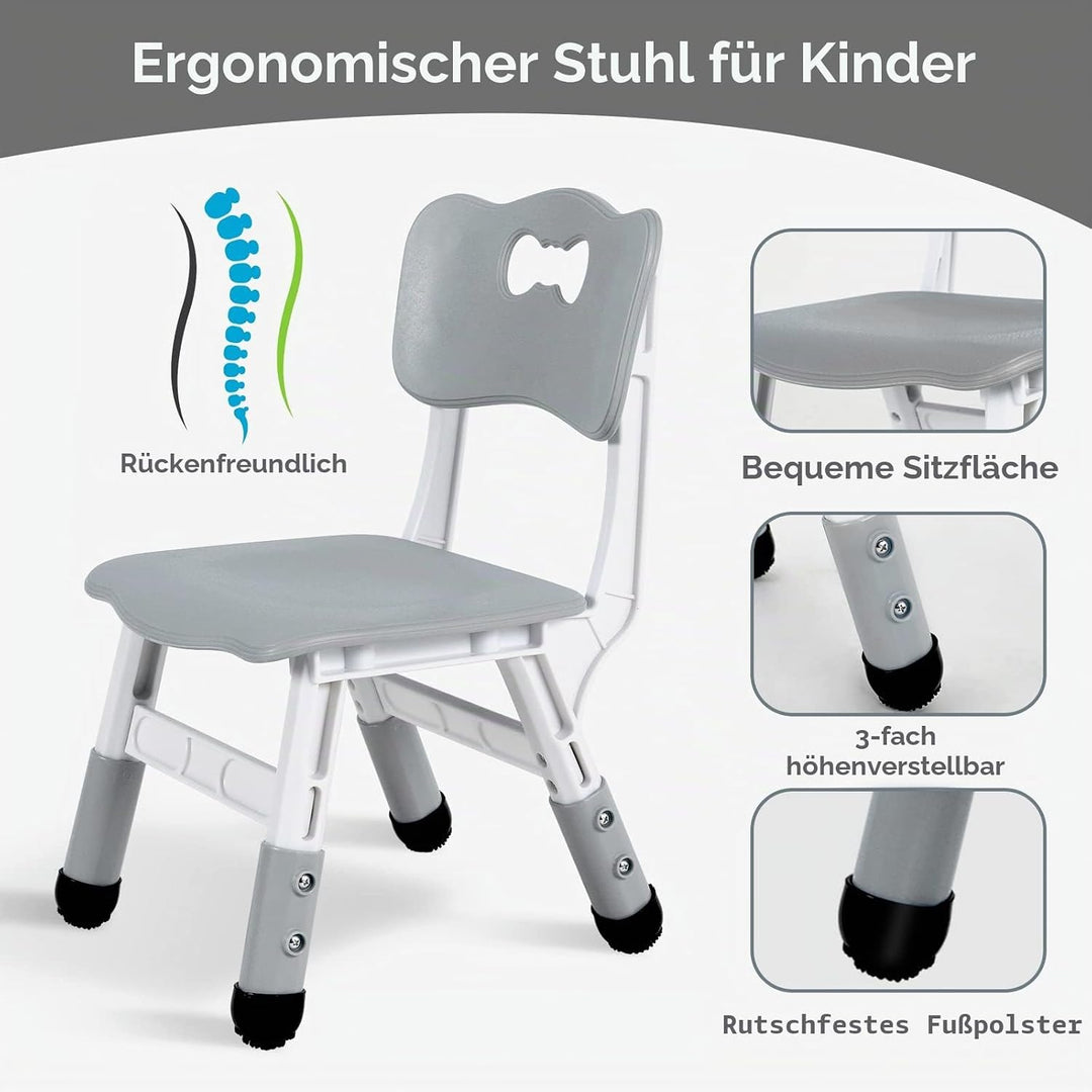 Clevich Kindertisch mit 4 Stühlen, Tisch Stuhl Set Höhenverstellbar,Kindertischgruppe für Kinderzimm