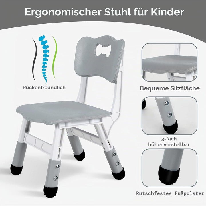 Clevich Kindertisch mit 4 Stühlen, Tisch Stuhl Set Höhenverstellbar,Kindertischgruppe für Kinderzimm