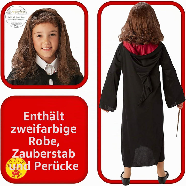 RUBIE'S Official Harry Potter Hermine Granger Gryffindor Kostüm-Set, mit Robe, Perücke und Zaubersta