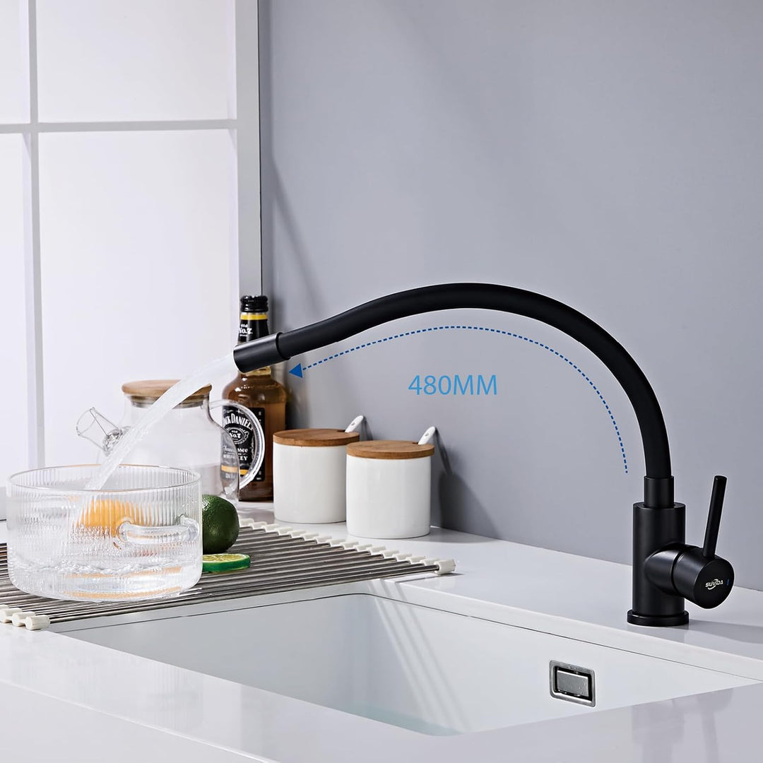Wasserhahn Küche Schwarz, Flexibler Armatur Küche, Hochdruck Küchenamatur Schwarz 360° Drehbar, Misc