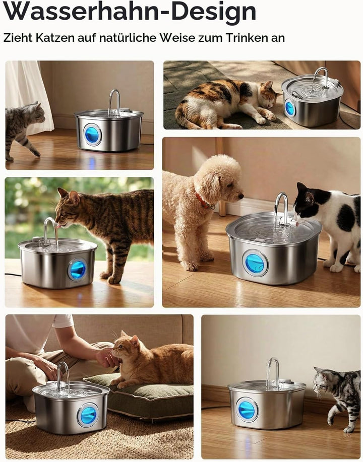 PEKTACO Katzen-Wasserbrunnen, Haustier-Wasserbrunnen für Katzen/Hunde im Innenbereich, Edelstahl-Kat