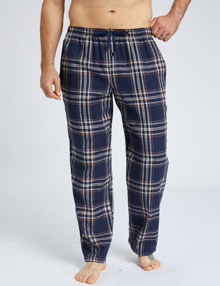 Jveyvth Herren Pyjamahose Flanell Baumwolle kariert Schlaf & Lounge Hose, PJ Hose mit Taschen und Kn
