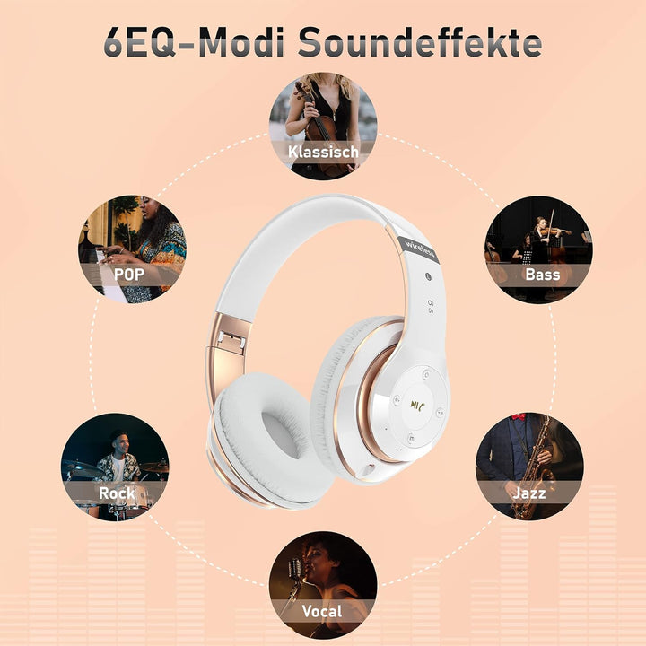 Kopfhörer Kabellos mit 6 EQ Modi, Kopfhörer Bluetooth, 65 Std Over Ear Kopfhörer Bluetooth mit Einge
