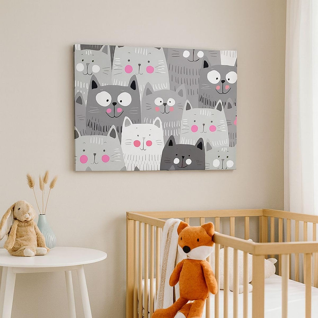 Bilder auf Leinwand 100x70cm Leinwandbild Kittys Tiere Illustration Gross Wanddeko Bild Schlafzimmer