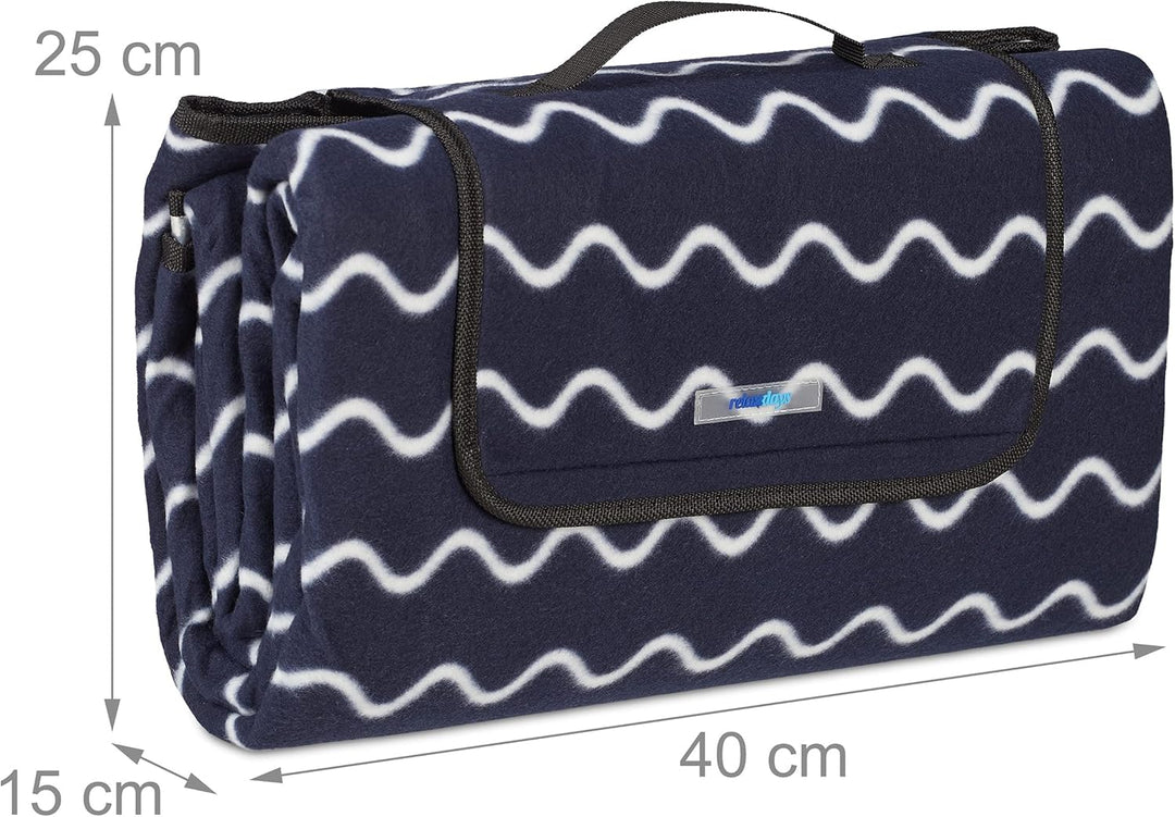 Relaxdays XXL Picknickdecke, 200x200 cm, Fleece Stranddecke, wärmeisoliert, wasserdicht, mit Tragegr