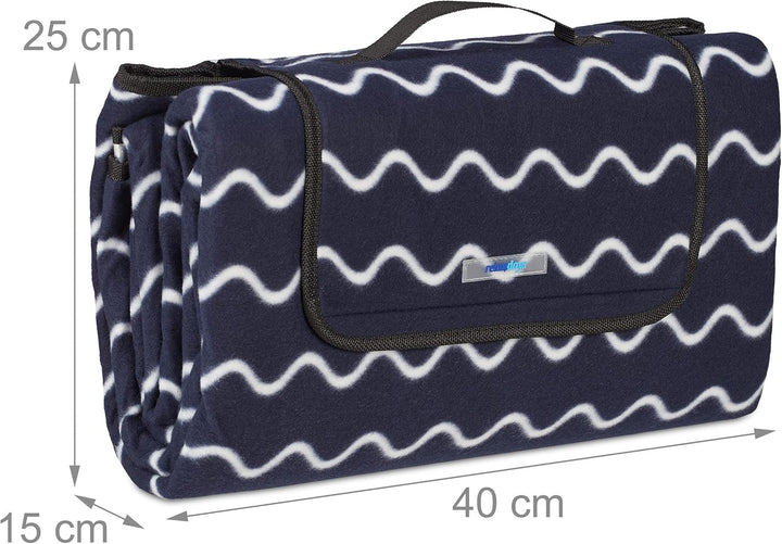 Relaxdays XXL Picknickdecke, 200x200 cm, Fleece Stranddecke, wärmeisoliert, wasserdicht, mit Tragegr