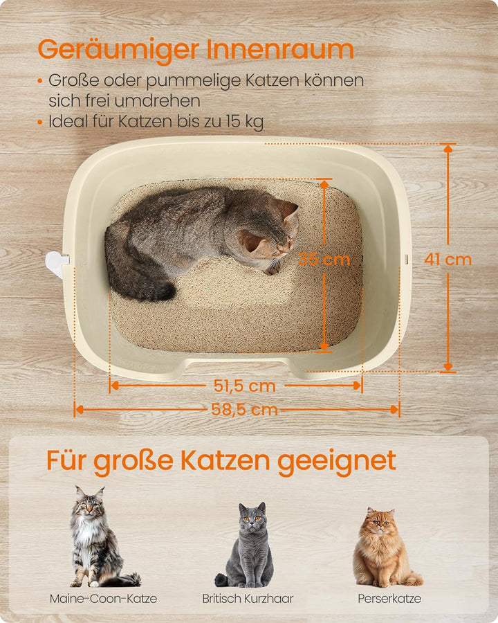 Feandrea Katzenklo, extragrosse Katzentoilette, für Mehrkatzenhaushalte, mit hohen Seitenwänden, Kat