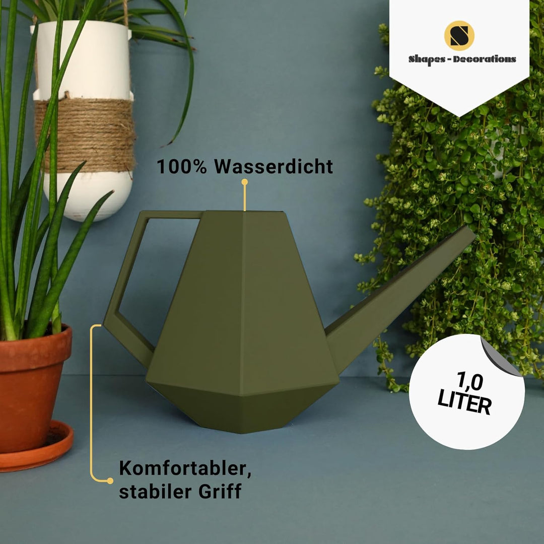 Watering Can Premium Giesskanne 1L Mittel Olivgrün, Giesskanne Zimmerpflanzen Indoor Outdoor, Blumen