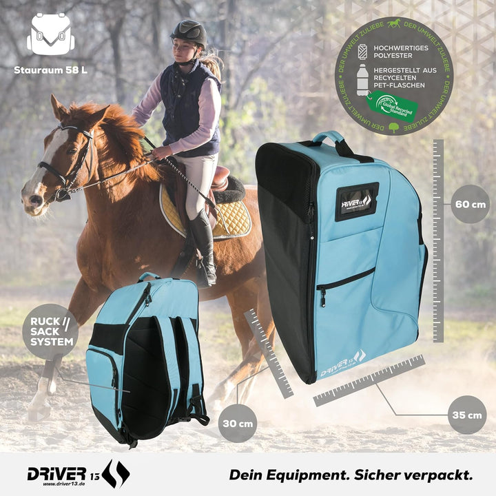 Driver13 Reitstiefelrucksack Deluxe mit Helmfach, Reitstiefeltasche und Stiefeletten Tasche, für Rei