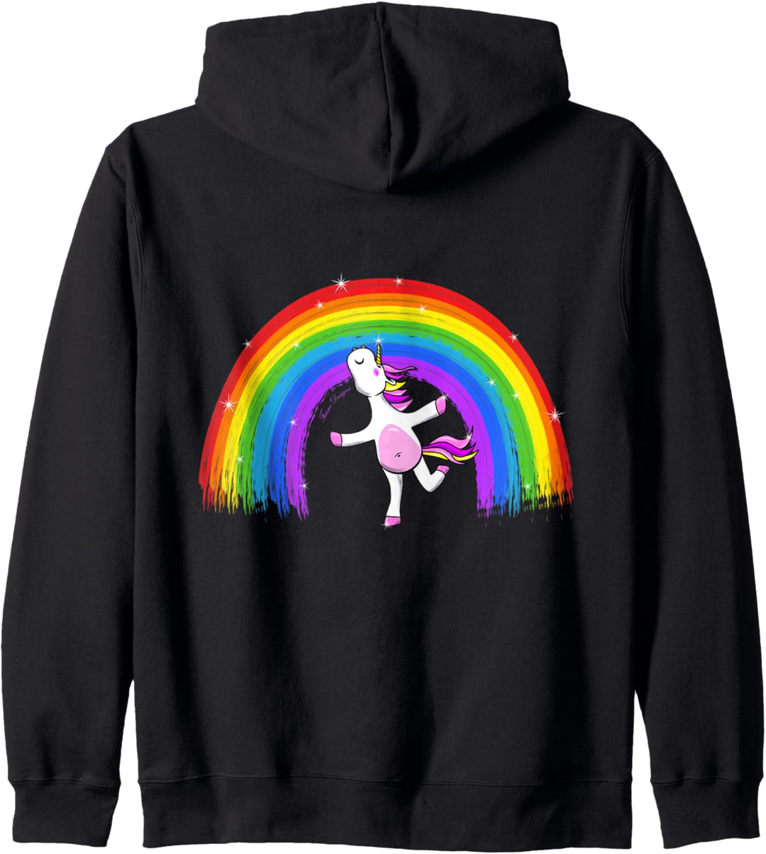 Tanzendes Einhorn unter dem Regenbogen das Leben ist bunt Kapuzenjacke