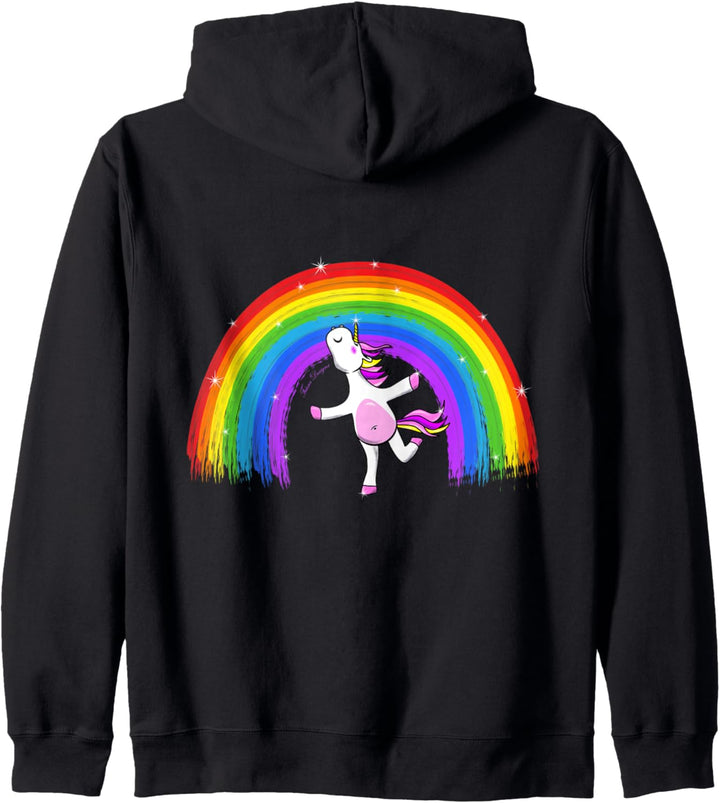 Tanzendes Einhorn unter dem Regenbogen das Leben ist bunt Kapuzenjacke