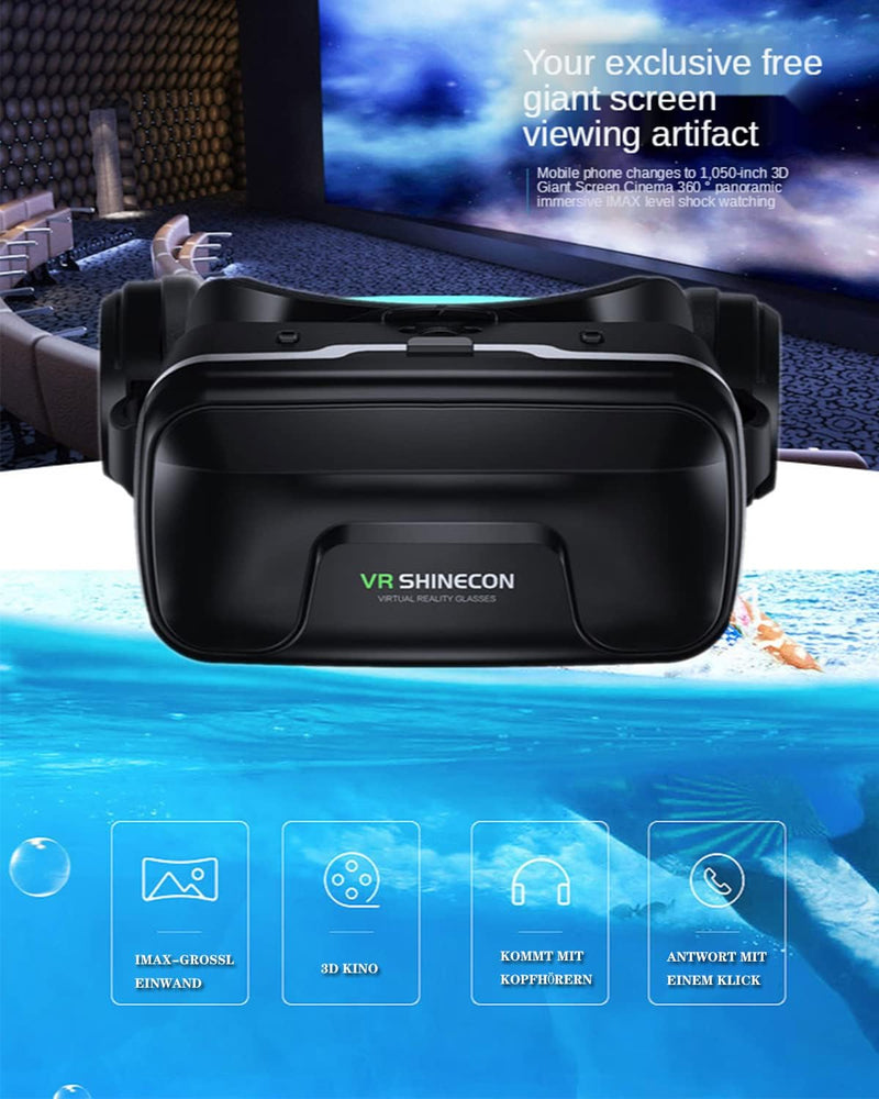 VR Brille für Handy ,VR Headset Virtual Reality Brille 3D mit Bluetooth Fernbedienung Erleben Spiele
