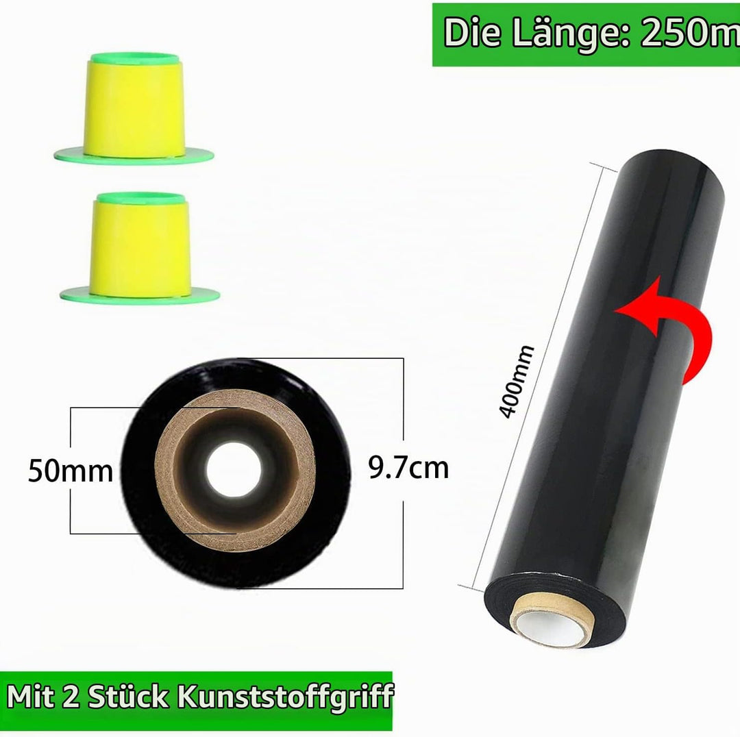 CHUANGSEED Stretchfolie Packfolie Schwarz 2Rollen Strechfolienrolle Palettenfolie mit Drehbarer Hüls