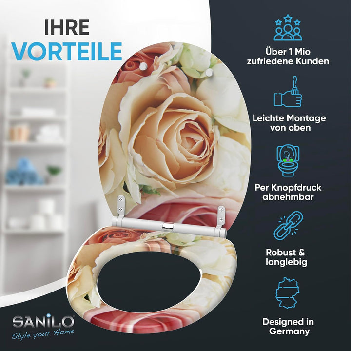 Sanilo WC Sitz mit Absenkautomatik, hochwertiger Toilettendeckel, einfache Montage, stabile Scharnie