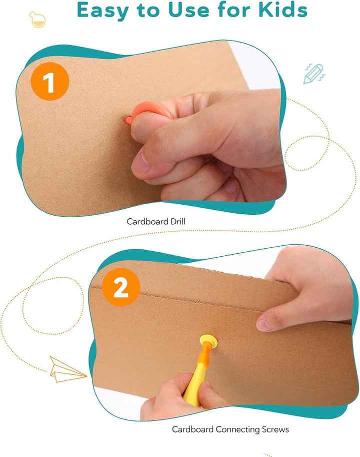 Karton-Baukasten mit Werkzeugen für Kinder 42PCS– 3D Bastelset mit Sicherheitsringen – Kreatives STE