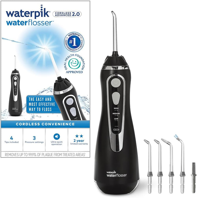 Waterpik Kabellose Munddusche Advanced, 4 Aufsätze, Druckbereich 3,1-5,2 bar, 3 Druckeinstellungen,