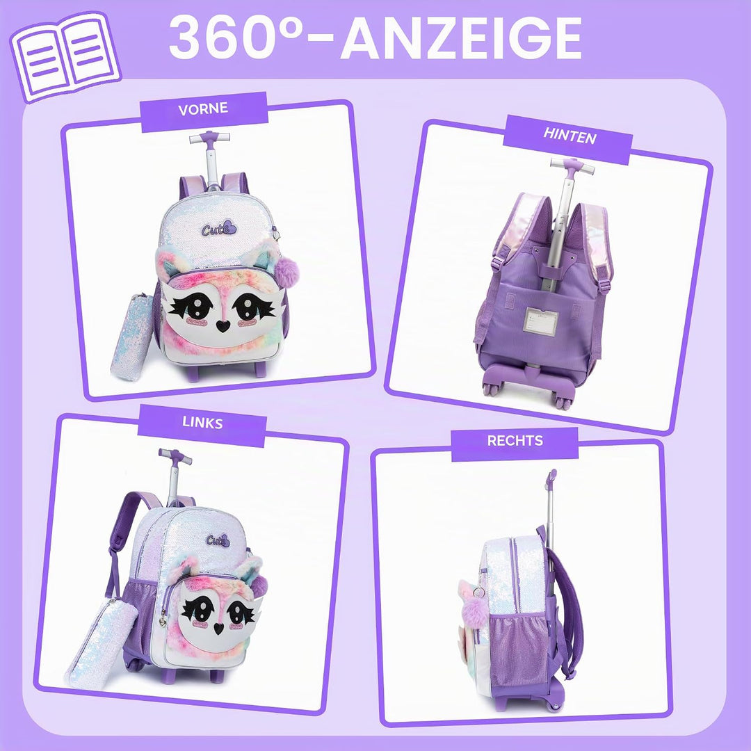HTgroce Schulranzen Trolley Mädchen 7 Jahre Kinder Schulranzen Mit Rollen Kinderrucksack mit 2 Rolle