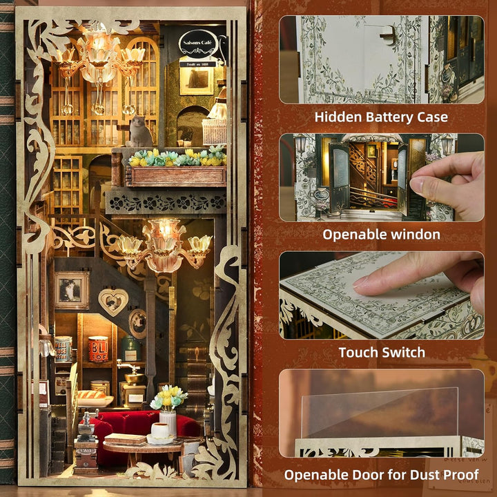 Book Nook Kit, DIY Miniatur Puppenhaus Bücherecke Kit für Jugendliche und Erwachsene-Saisons Café, S
