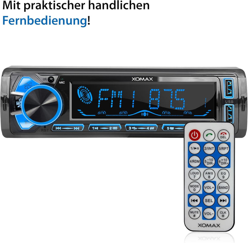 XOMAX XM-RD288 Autoradio mit integriertem DAB+ Tuner, FM RDS, Bluetooth Freisprecheinrichtung, USB,