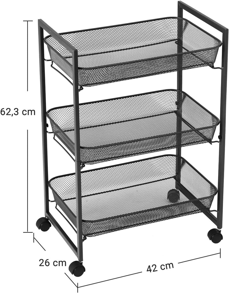 SONGMICS Rollwagen, Haushaltswagen, Badezimmerregal, Küchenregal, Nischenregal mit 3 Gitterkörben, p