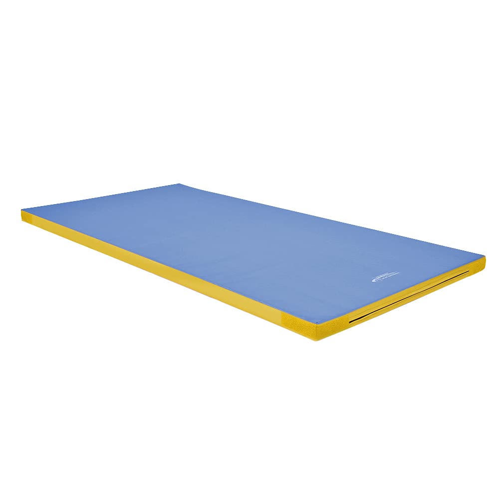 Grevinga® FUN - Turnmatte (VB 120) 200 x 100 x 8 cm Blau-Gelb mit Klett- und Flauschecken, 200 x 100