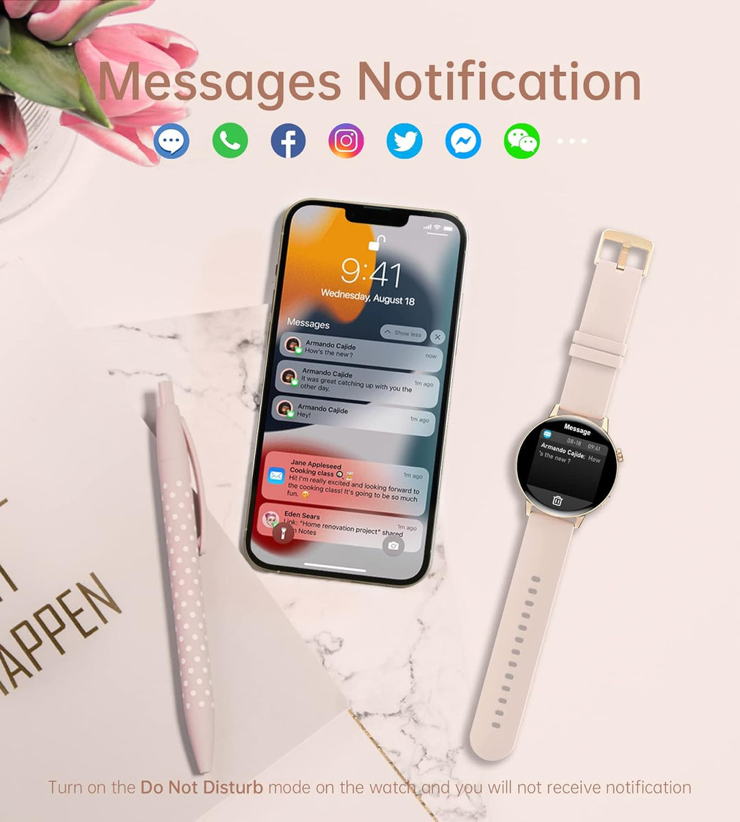 Iaret Smartwatch Damen mit Telefonfunktion, 1,32 Zoll HD Touchscreen Fitnessuhr mit Menstruationszyk