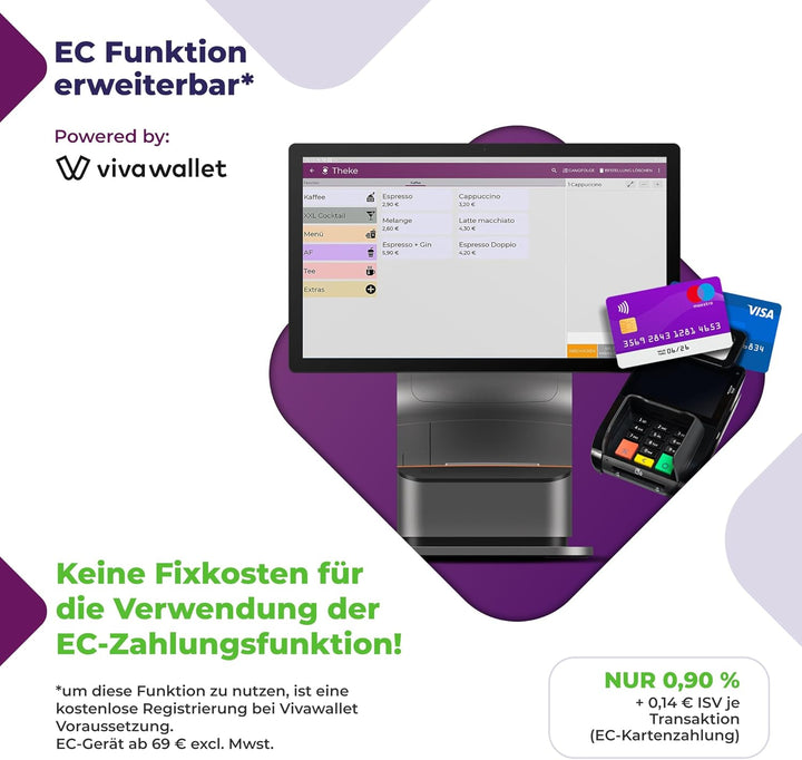 Registrierkasse Kassensystem - Finanzamtkonform 2022 - TSE ready - integrierter Bondrucker - Gastron