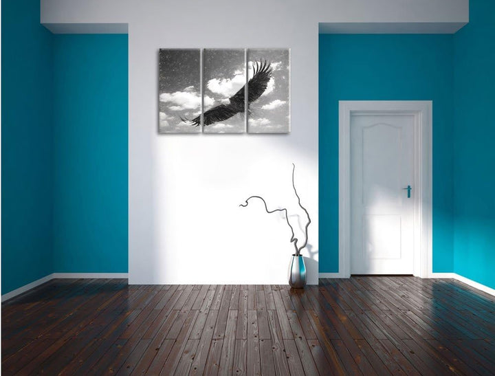 Pixxprint Fliegender Adler als Leinwandbild | Grösse: 3 Teilig (120x80) | Wandbild| Kunstdruck | fer