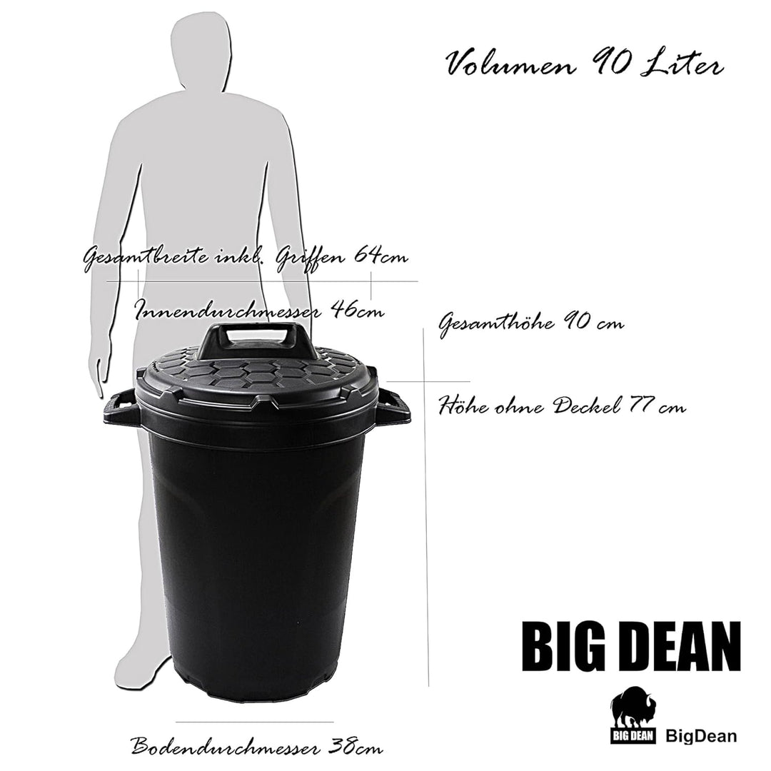 BigDean Universal Allzwecktonne Mülltonne 90 Liter Tonne XL Universaltonne Universaleimer schwarz mi