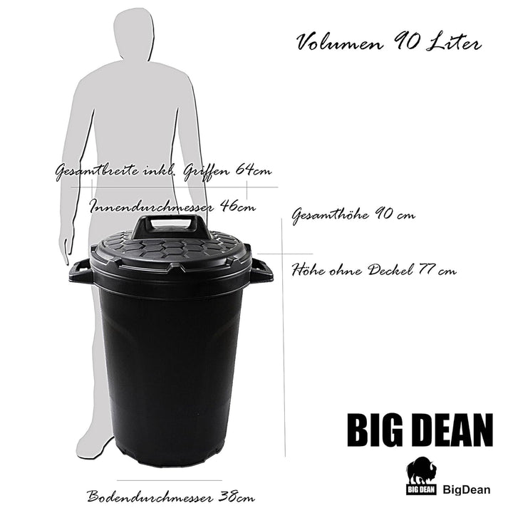 BigDean Universal Allzwecktonne Mülltonne 90 Liter Tonne XL Universaltonne Universaleimer schwarz mi